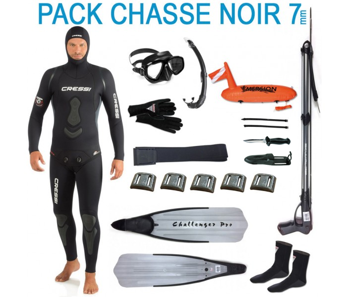 Pack complet chasse sous-marine noir 7mm