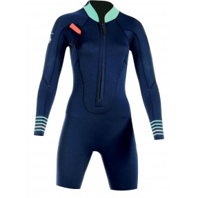Shorty femme Ocean Step manches longues Dual Zip 2/2 mm (bleu)